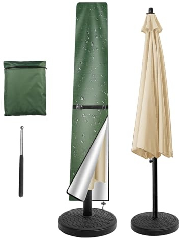 NAKIHOUSE Sonnenschirm Schutzhülle 2 bis 3 M Sonnenschirmhülle mit Stab | Wasserdichte,Wetterfeste, UV-Anti, Winddicht Schirm Abdeckung für Outdoor Schirme und Marktschirme (190x30/50cm,Grün)