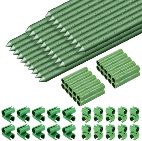30pcs Garden Stakes 15.7, DIY 4ft/5ft/6ft/7ft Sturdy Solid Plant Sticks Stakes Supports for Tomato Vegetables (Green)
