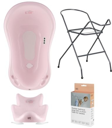 Hylat Baby Badewanne mit Gestell und Badewannensitz Pflegeset für Neugeborene: Babywanne mit Ständer (Faltbar) und Babysitz - stabil und bequem Farbe: Rosa, Motiv: Friends, 4-teiliges SET