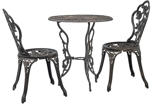 Homgoday 3-teiliges Bistro-Set aus Aluminium-Druckguss, Gartenmöbel-Set, Gartenmöbel, Tisch und Stühle für den Außenbereich, Gartenmöbel-Set