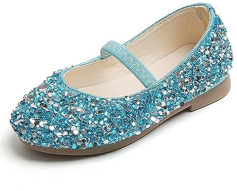 Princess Shoes Girls Glitter Mary Jane Flat Sandal Sequin Party Wedding Birthday Dress Cosplay Shoes for 2-7 Years Toddlers Kids Blue
