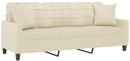 vidaXL Divano a 3 Posti con Cuscini Crema 180 cm in Similpelle, Divano con Cuscini, Poltrona, Divano Imbottito, Divano, Seduta, Divano Relax
