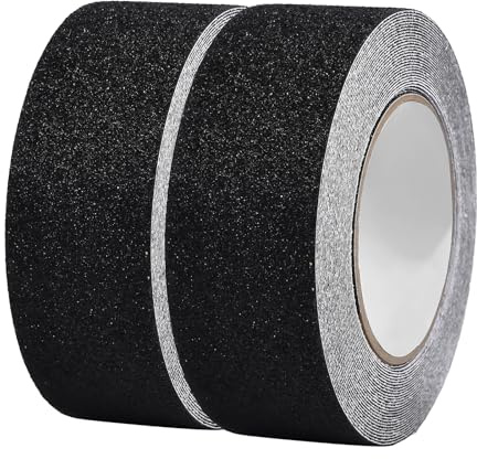 Funnytek halkfri tejp, 5 cm x 10 m, trappa halkfria remsor med självhäftande halkfri tejp, stark självhäftande säkerhet för golvbeläggning inomhus och utomhus, 2 rullar svart