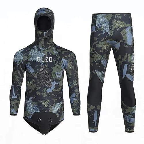 Traje De Neoprálica De Neopreno De 7Mm con Encapuchado, 2 Piezas Traje De Buceo De Caza De Camuflaje con Almohadilla De Pecho De Carga para Agua Fría Snorkel Natación,Verde,M
