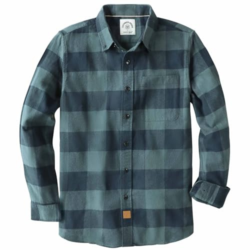 Dubinik® Flanellskjorta för män, 177 g ren bomull, mjuk, varm, långärmad, rutig, ledig skjorta med knäppning, för utomhusbruk, 4XL