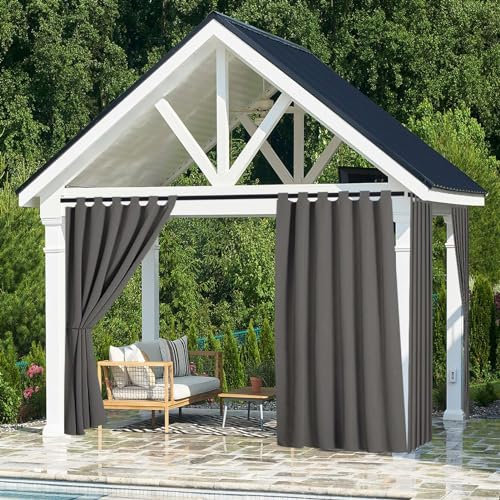 BESTORI Outdoor Vorhänge mit Schlaufen Verdunkelungsvorhänge Wasserdicht Sonnenschutz Outdoorgardinen Schlaufengardine für Patio Pavillon Terrasse Grau 2, 132 x 183cm, 2 Stücke