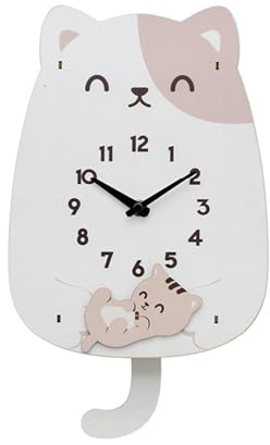 BURLOE Orologio da Parete per Bambini 3D, in Legno Decorazione Murale Silenziosa La Stanza dei Aula Soggiorno Movimento Dell'orologio Cartoni Animati,Bianca