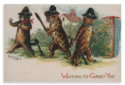 Impression sur toile représentant trois chats qui attendent de vous saluer par Louis Wain 60 x 90 cm