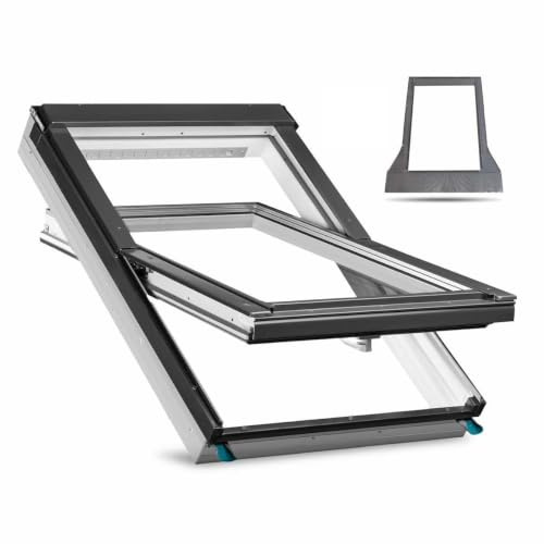 FAKRO Konzern - Finestra per lucernario in PVC, 78 x 118 cm | Finestra in PVC con triplo vetro e ventilatore regolabile | incl. telaio di copertura per tegole piane, coppi (fino a 45 mm) + telaio