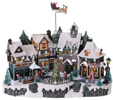 Avilia Village de Noël animé avec éclairage LED et Musique de Noël – Idéal pour décorer de manière Unique et Moderne Votre Maison – Fabriqué avec des matériaux résistants – 31 x 38 x 22 cm