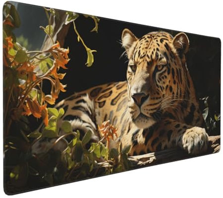 Gaming Mauspad XXL Leopard Mousepad 800x400x4mm Tier Verlängertes Mauspad Schreibtischauflage,Genähte Kanten Mauspad,Verbessert Präzision und Geschwindigkeit Wasserdicht Geeignet für Büro und Spiele