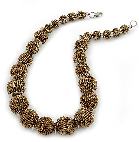 Avalaya Chunky Style Bronze Glass Bead Ball Necklace with Silver Tone Clasp - 47cm L