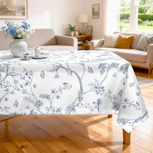 Arquiel Nappe de Table Oiseaux Rectangulaire, Nappes Fleur Nappe Anti-Taches Et Lavable pour La Cuisine Manger de Fête Décoration Anniversaire Et Salon (140 x 180 cm)