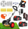 Debroussailleuse Electrique sans Fil,21V 4.0AH Coupe Bordure sans Fil avec Batterie&Trois Types De Lames PoignéE TéLescopique à Faible Bruit Taille Bordure Convient pour Jardin, Pelouse, Ferme