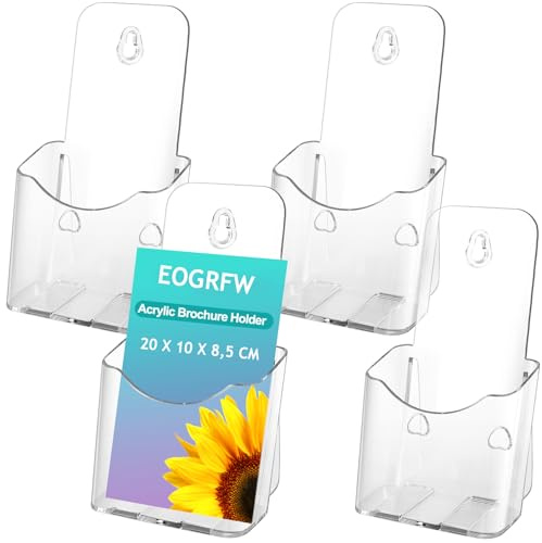 EOGRFW 4 Stück Flyer Aufsteller, Wandprospekthalter, 20 X 10 X 8,5 Cm | Tisch-Prospektständer Flyerständer, 1 Fach, Zum Stellen & Hängen, Prospekthalter Transparent for Prospekte, Postkarten