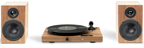Pro-Ject Jukebox E1 + Speaker Box 5 E - Juego estéreo todo en uno con Bluetooth - Tocadiscos con Phonotrap y altavoces - Nuez