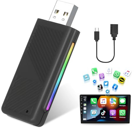 podofo Carplay Adattatore Wireless Carplay Adapter, Carplay Dongle Senza fili Cablate Originali Converti Cablato in Carplay Senza Fili Supporto Plug & Play Facile Utilizzo