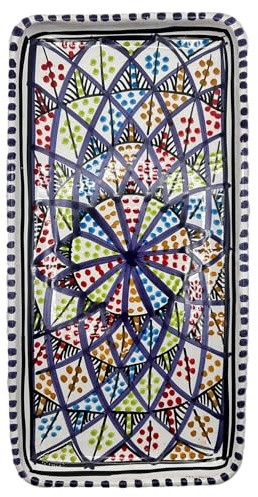 Vassoio Rettangolare in Ceramica Dipinta a Mano – Artigianato Tunisino 33x15 cm 1301251500 Marocco Turchia Etnico del Mondo