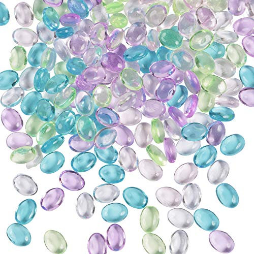 DQZRTUECA Guijarros de vidrio de colores variados, piedras de relleno for jarrones, guijarros de vidrio, guijarros ovalados, piedras transparentes y de colores for acuario, 200 piezas(Multicoloured Tr