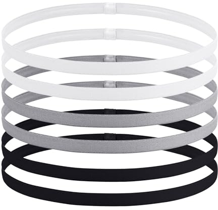 6 Stück Stirnband, dicke, rutschfeste Sport-Stirnbänder, elastische Sport-Stirnbänder, elastisches Silikon-Griff-Übungshaar, atmungsaktives Haarband für Workout, Yoga