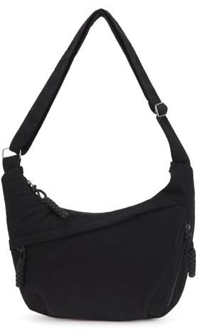 Valleycomfy Crossbody Bag Damen, Stylische Cord-Umhängetasche in Halbmond-Form mit verstellbarem Schultergurt – Ideal für Arbeit, Reisen (Schwarz)