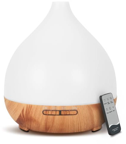 Cozary Diffusore di Oli Essenziali, 400ml Diffusore di Aromi Umidificatore Ambiente Con LED a 7 colori, Ultrasuoni Aromaterapia con Telecomando 3 Timer,Spegnimento automatico,Senza BPA