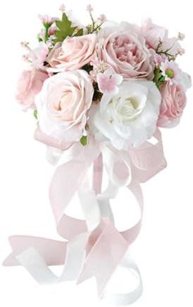 Qianly Brautstrauß Hochzeitsstrauß Braut Blume Künstliche Blumen für Festival Valentinstag, Rosa Weiß