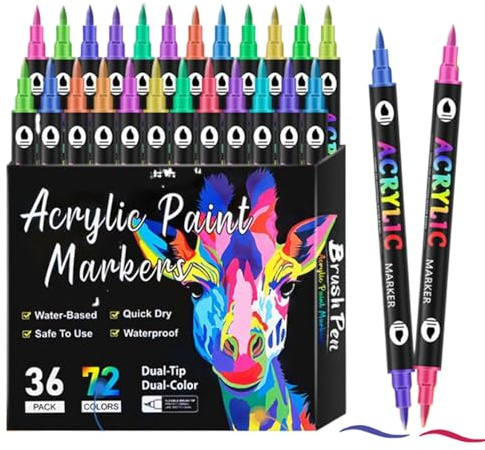 Acrylic Paint Markers, Double Tip Art Pens, Fade Resistant Colors, Versatile Use on Paper, Glass, Wood, Canvas, Ceramic, Rock, Great for Craft Projects, Artists, Hobbyists