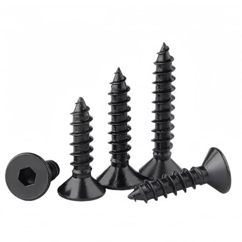 Rummyluck M4x20mm Tornillos Autorroscantes de Cabeza Plana Allen Tornillos Avellanados para Madera de Acero al Carbono Negro 70 pcs