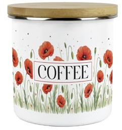 Purely Home Summer Poppies Coffee Storage Canister - Red & Green Floral Kitchen Gifts for Gardeners - Medium Metal Enamel Container 600ml