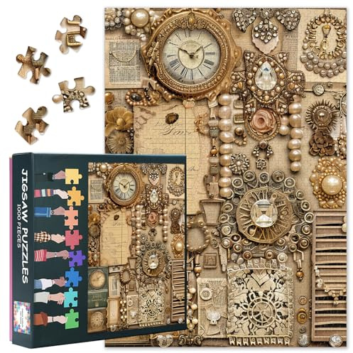 Puzzle 1000 pièces - Vintage Horloge à clé Puzzle pour adultes et enfants à partir de 9 ans - Puzzle pour adultes - Puzzle de 1000 pièces - Taille finie - Décoration d'intérieur 50 x 70 cm