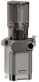 Extractor de Jugo Anybear, 200W Slow Juicer Masticador Lento, Tolva de Alimentación Grande de 10 cm para Frutas y Verduras | Barrena Mejorada | Material Tritan | Libre de BPA (gris plata)