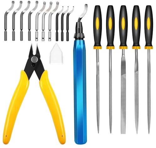 3D-Druck-Entgratifert-Satz Entgrater Werkzeug mit 11 Unterschiedlichen Klingen 5-Feilen-Set und Seitenschneider Metal Handle Hand Deburring Tools files