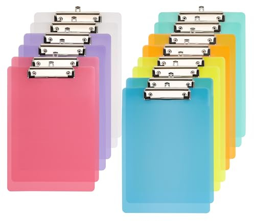 WeeGoo 14 PCS Multicolour A4 Clipboards with Hanging Hole, 7 Colors Plastic Clipboards, 12.8 x 9 Inch Colourful Clip Board with Metal Clip for Office Hospital Restaurant