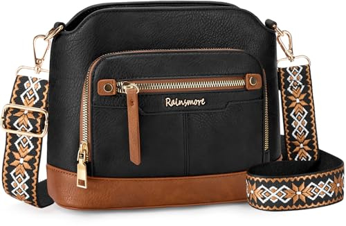 RAINSMORE Crossbody Bag Women Waterproof PU Leather Medium Multi-Pocket Handbag with Adjustable Wide Strap, Stylish Ladies Shoulder Bag for Travel, Shopping & Daily Use, Anti-Theft Design