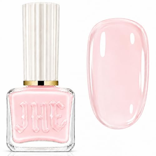 Jelly Nail Polish - Translucent Pink Nail Varnish, Sheer Nude Pink Nail Paint, Quick Dry Water Based Glossy Polish, No UV Needed Buildable French Manicure DIY Nail Art