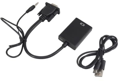 SHINEOFI Vga to Adapter Converter with Audio Cable Full HD Resolution Copper Connectors USB Powered for PC Laptop Tv Projector Hdtv Plug and Play Black Short Cable