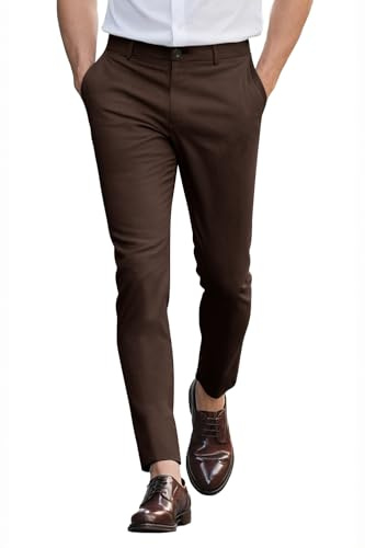 GINGTTO Pantalon Chino Hombre Slim Fit Stretch Pantalones Chinos Elástico Ajuste Pantalón Tapered Marrón 32/30