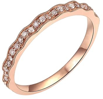Ayoiow Vorsteckring 585 mit 0,18 ct Diamant, Ring Gold 585 14 Karat für Freundin Größe 63 (20.1)| 14K Roségold | Trendiger Modeschmuck für Ostern