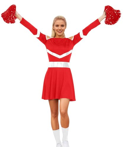 Generisch Elegantes Cosplay-Kostüm für Bühnenauftritte Karneval mit festem Design für Cheerleading-Outfits (Red, XXL)