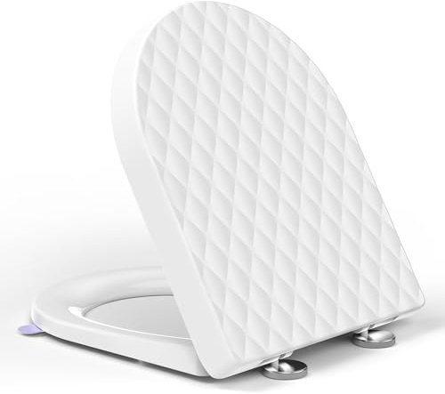 YEAUPE PRO D Shape Soft Close Toilet Seat, White PP WC Seat Quick Release | Diamond Design, Top Fixing Adjustable Hinges, Anti Slip, Easy Clean Universal Bathroom Toilet Seat Cover, 44 x 36 cm