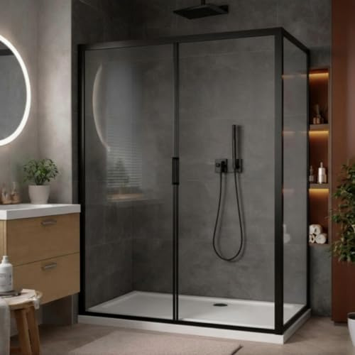 Go Bathrooms Nera 1200mm Sliding Door Matt Black Bathroom Sliding Shower Door 6mm Toughened Glass Modern Shower Screen