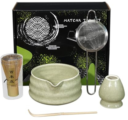 Utensilios de cocina – Auténtico juego de té japonés, ceremonia ancestral | Juego natural seguro, cuenco chawan hecho a mano, batidor chasen, soporte elegante, degustación zen