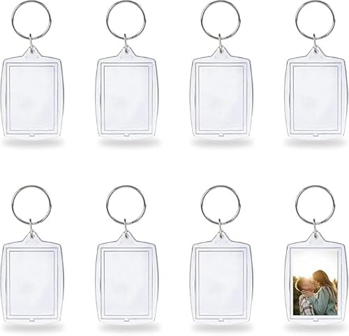 Vaskula Porte-Clés Photo 24 Pcs Porte Clé Personnalisé Photo Acrylique Transparent DIY Porte Clef Photo Rectangle Personnalisable avec Anneau Brisé pour Famille Des Couples Souvenir