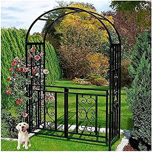 Lar Rosbåge med grind – robust metall trädgårdsberså svart spaljé för klättring vinstockar och blommor väderbeständig Pera W 114 x H 210 x 52 cm Detive Archway