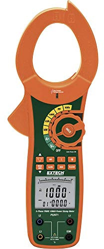 Extech PQ2071 1000A 1/3-Phase True RMS Power Clamp Meter | AC current to 1000A, voltage to 750V, kW/kVA/kVAR/kWh, power factor, phase, 55mm jaw, NCV, USB logging