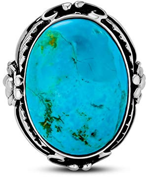 Süden Western Native American Stil Leaf Large Oval Gemstone Boho Turquoise Moonstone Statement Ring Western-Schmuck Für Frauen .925 Sterling Silber