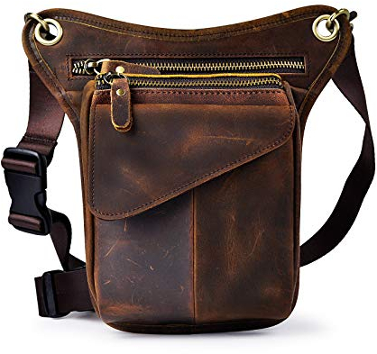 Le'aokuu Herren Echtes Leder Rucksäcke Beinbeutel Beintasche Hüfttasche Hip Bum Weist Pack Outdoor Messenger Bag 211-3