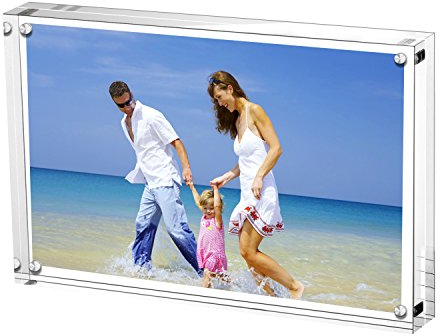 Acrylic Photo Frames 15x20 cm (6x8 inch), Magnetic Acrylic Block Picture Frame, Desktop Frameless Photograph Display - Transparent