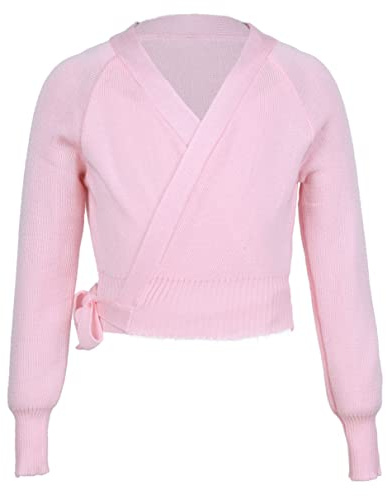 TiaoBug Mädchen Langarm Ballett Top zum Wickeln Pullover Strickjacke Bolero Top Cardigan warme Oberteile Ballettkleidung in Rosa Blau